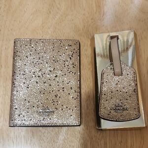 Coach Sparkling Gold Passport Holder and Luggage Tag